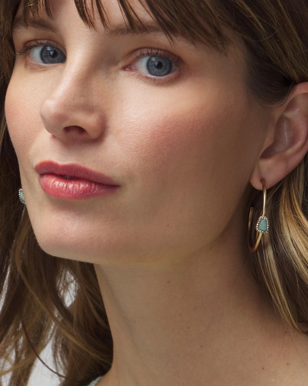 Gold Pave Stone Hoop Earrings
