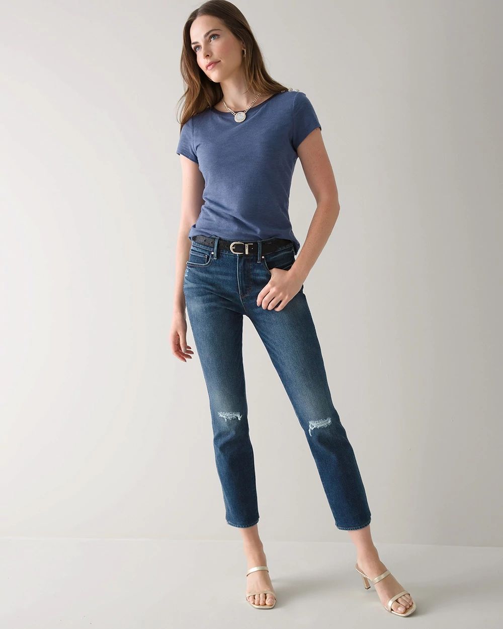 Curvy-Fit High-Rise Sculpt Destructed Straight Jeans
