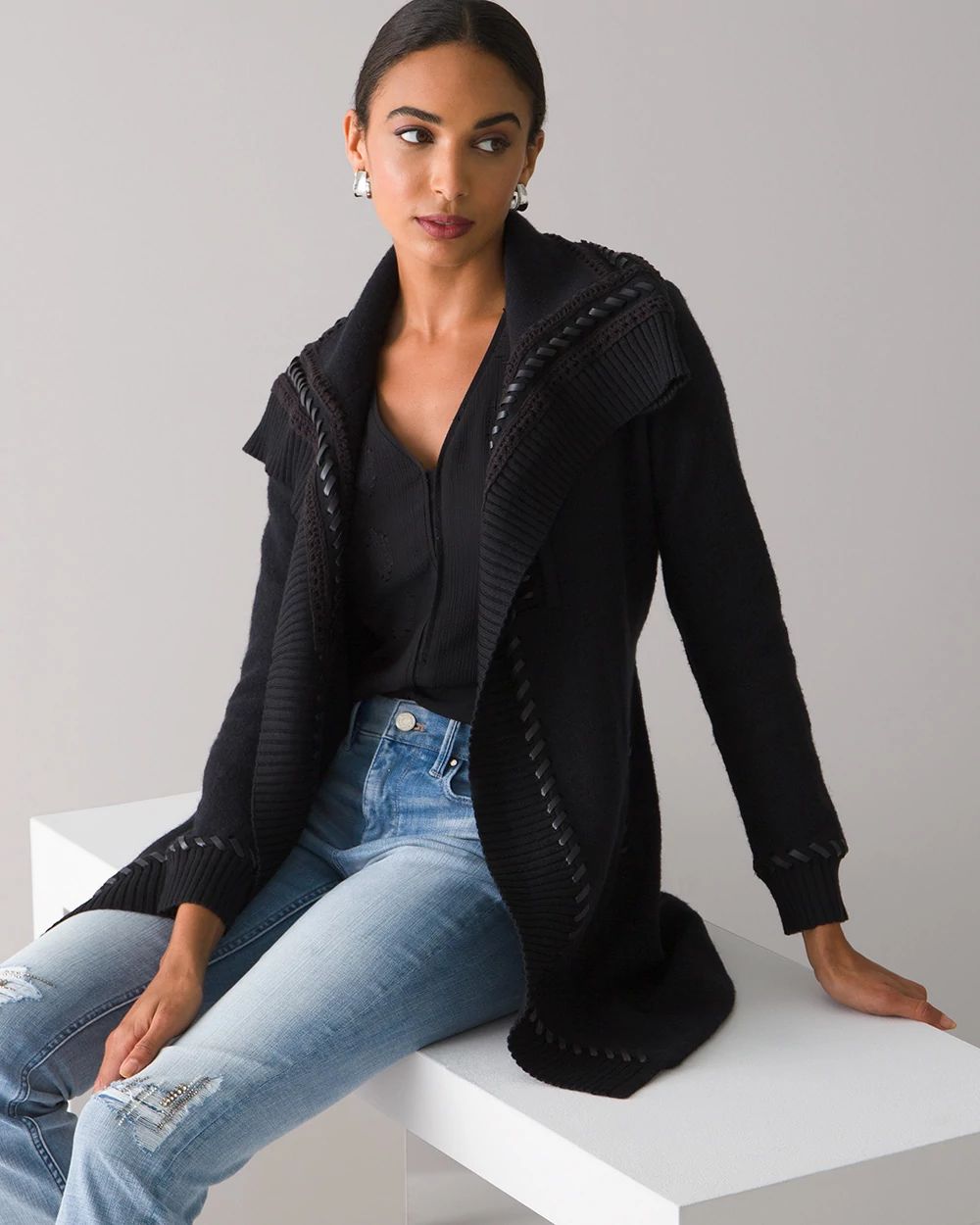 Long Sleeve Whipstitch Sweater Coat
