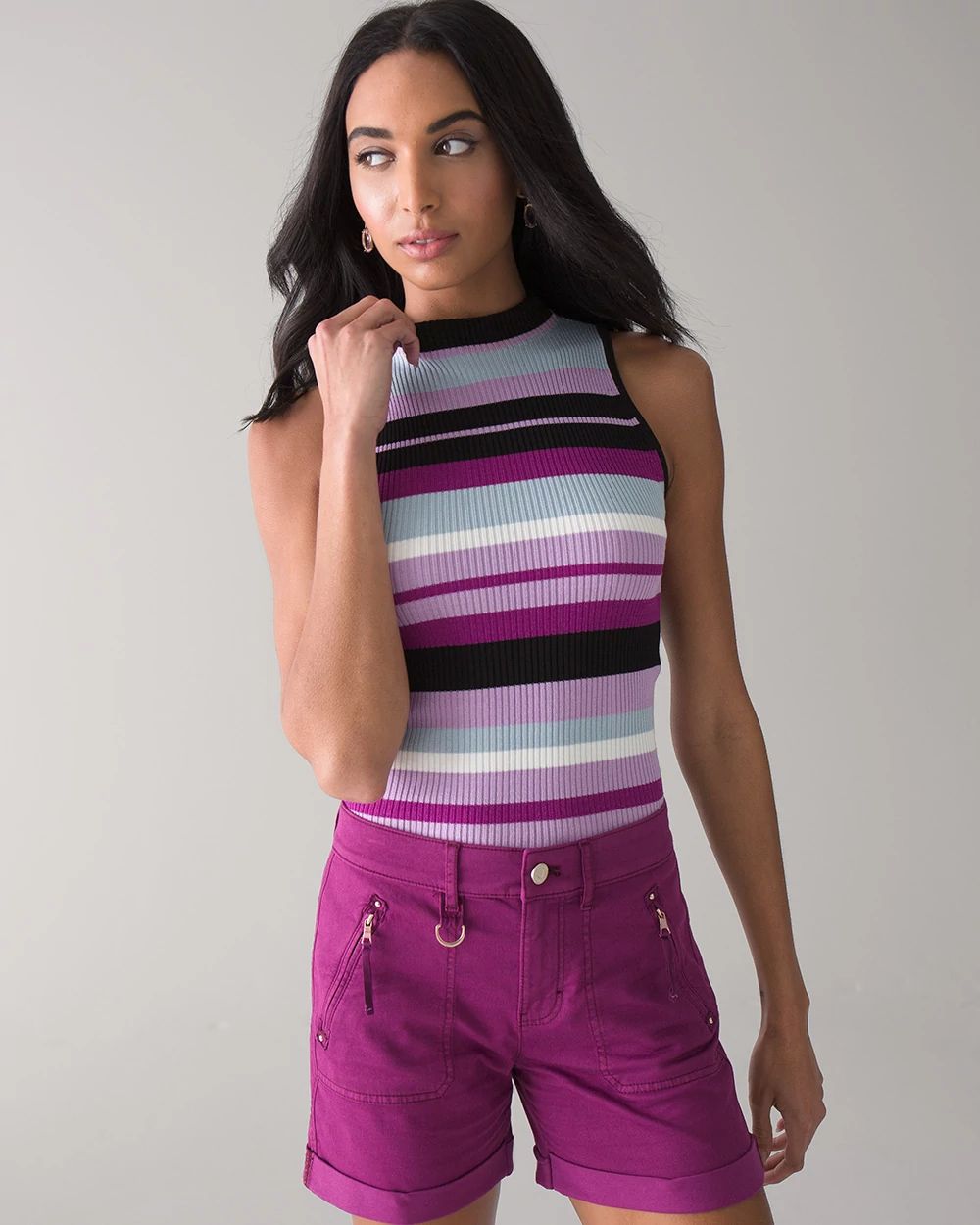 Striped Mock Neck Pullover