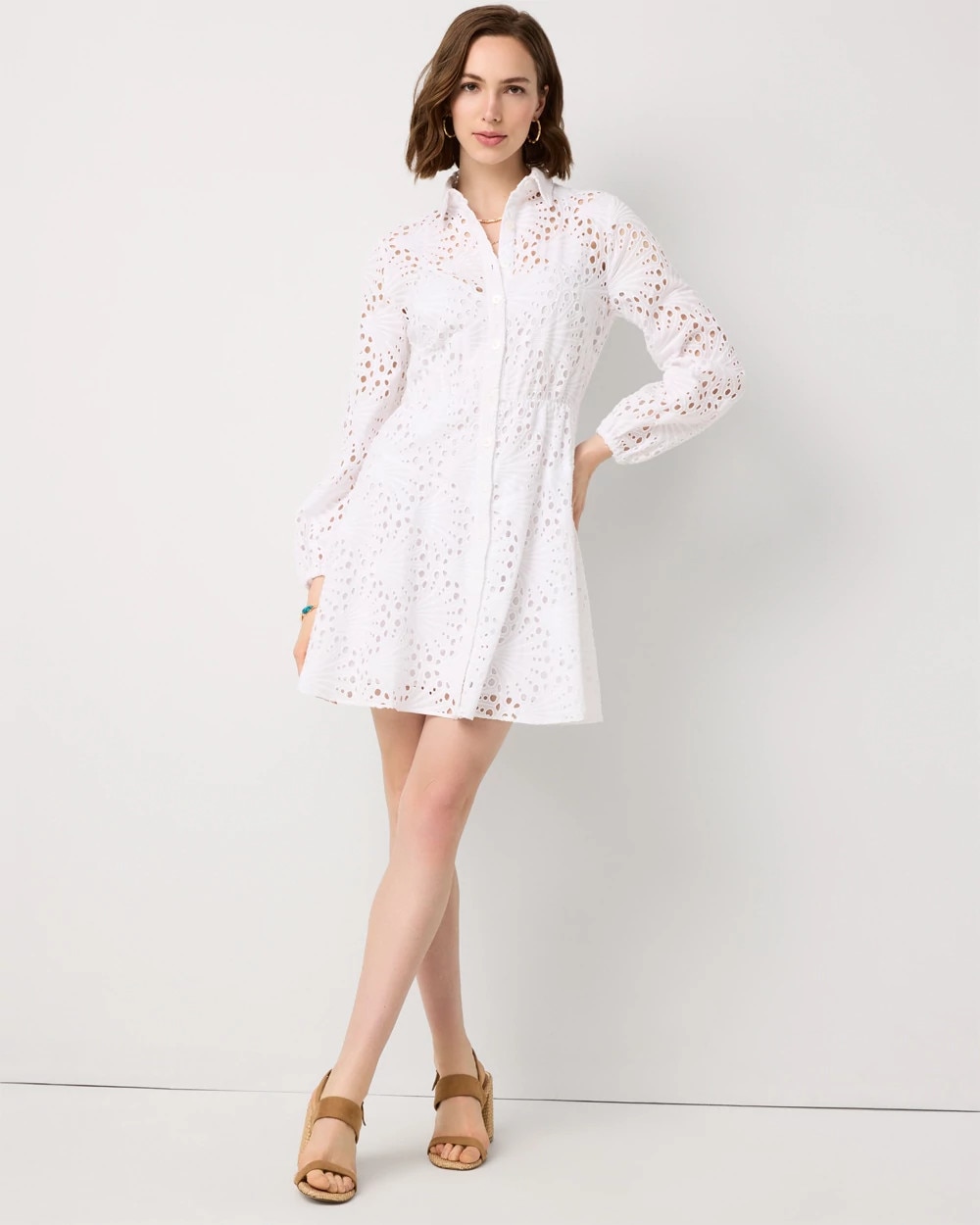 Eyelet Long Sleeve Cotton Dress