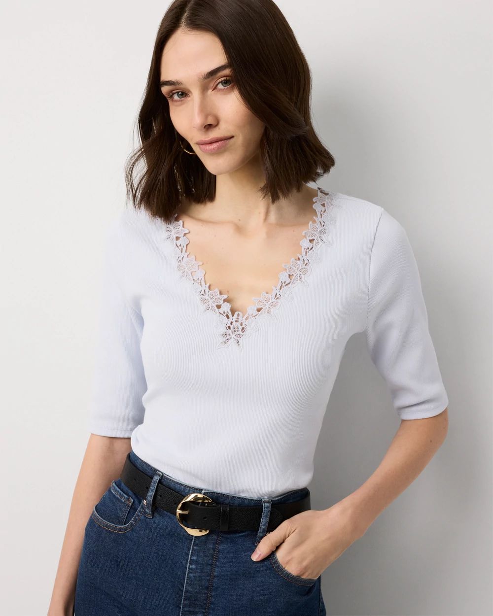 WHBM FORME™ Lace Trim V-neck Tee