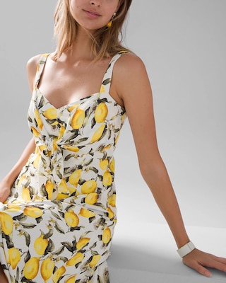 Lemon Print Tie-Front Midi Dress