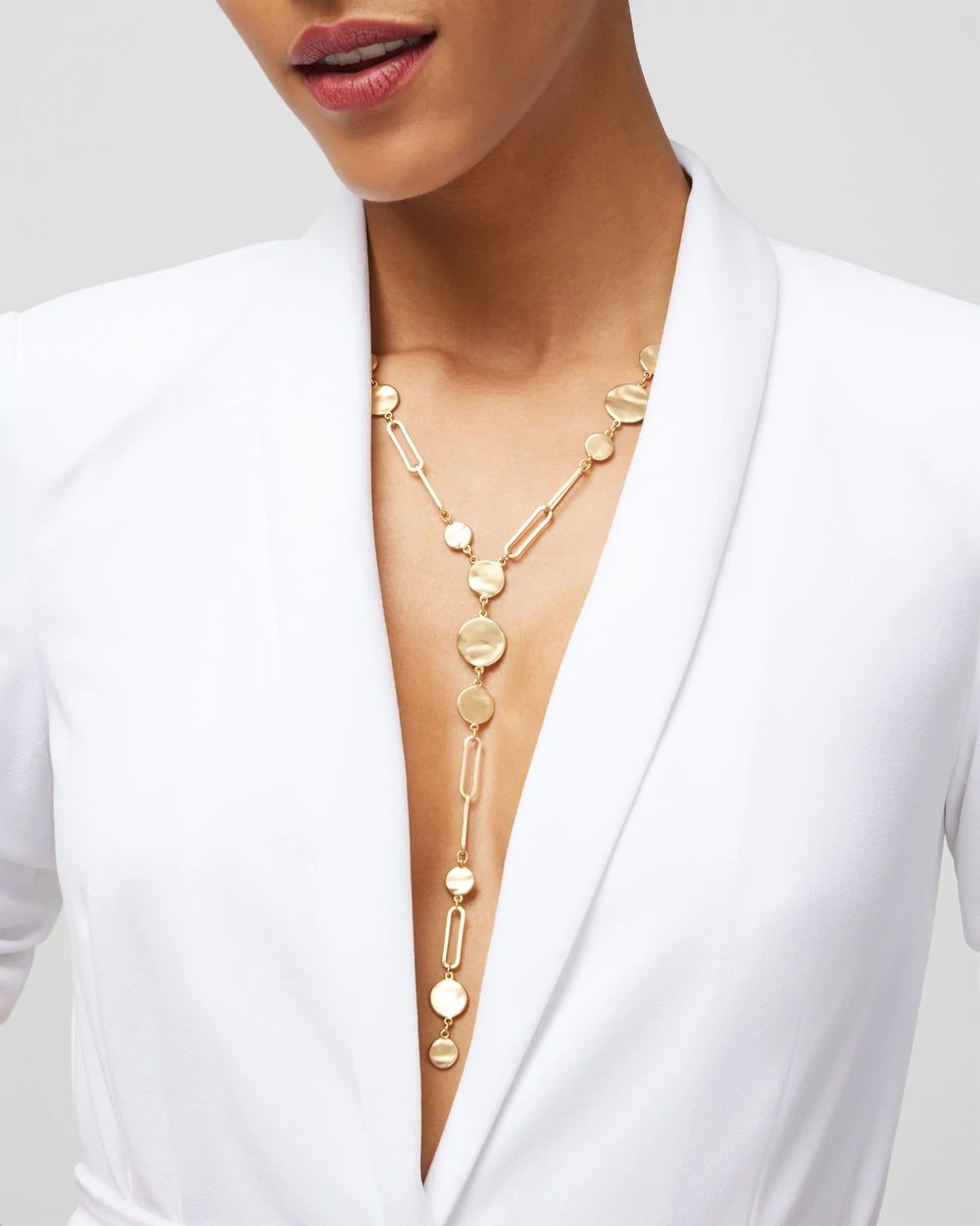 Goldtone Wavy Disc Y-Strand Convertible Necklace