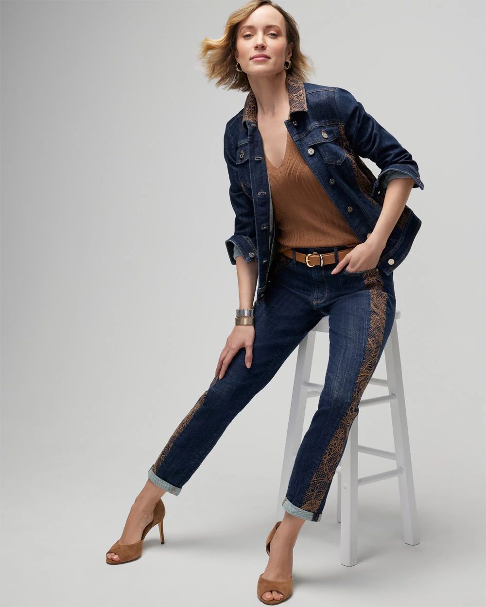 Mid-Rise Everyday Soft Denim  Embellished Girlfriend Jeans click to view larger image.
