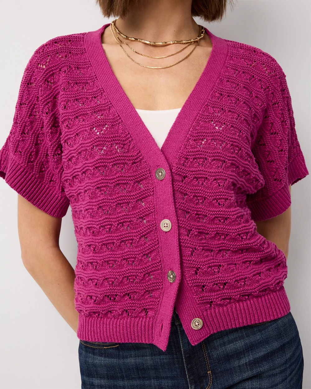 Cotton-Blend Short Sleeve Cardigan
