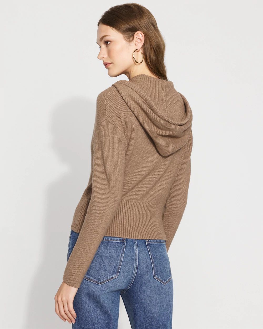 Rib Knit Zip Hooded Sweater Jacket