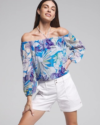 Outlet WHBM Tie-Neck Off-The-Shoulder Blouse click to view larger image.