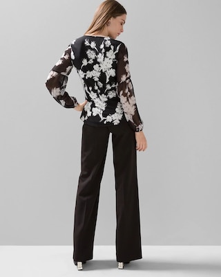 Matte Jersey Floral Sheer Sleeve Blouse