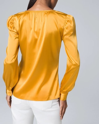 Silk Charmeuse Puff-Sleeve Blouse