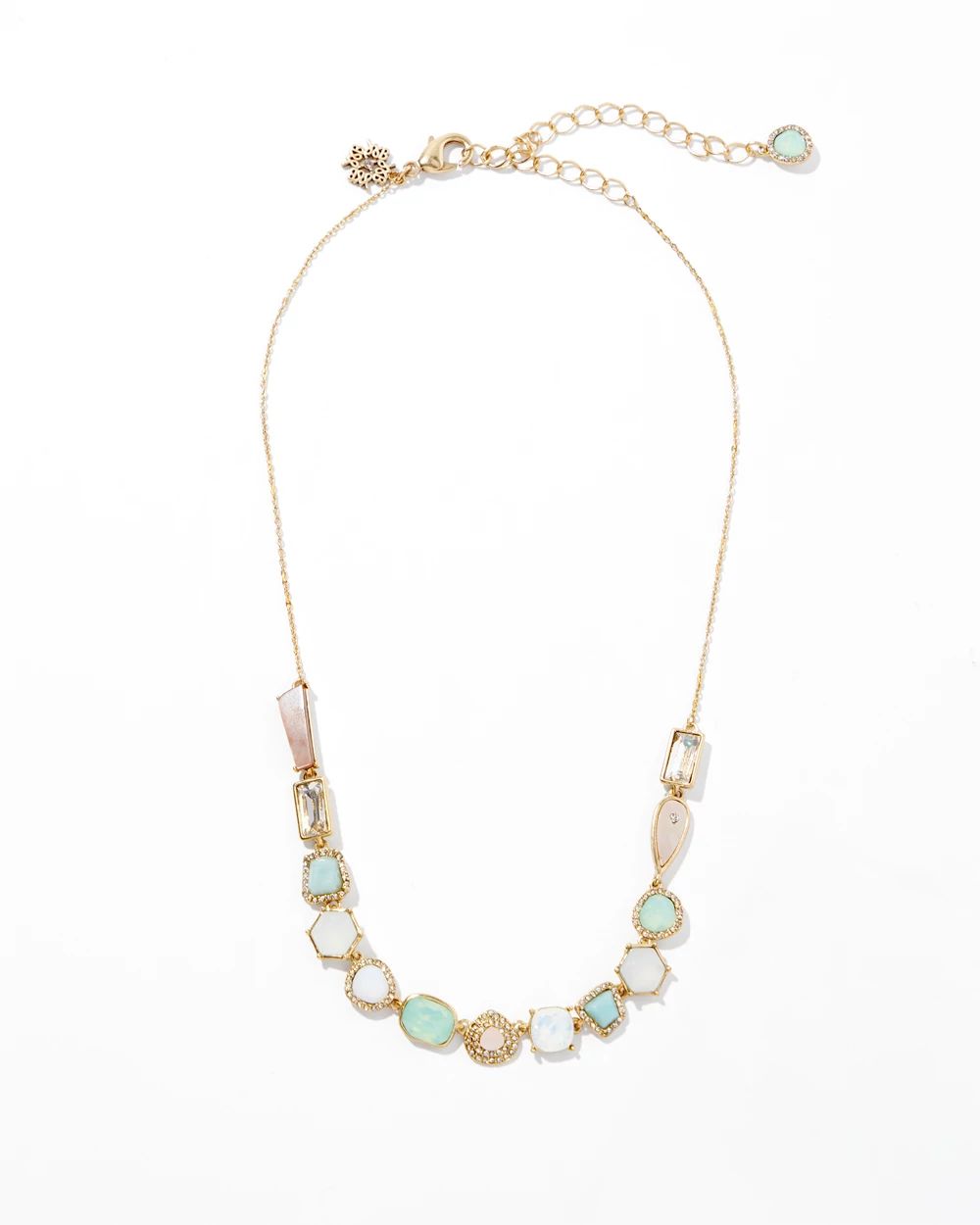 Gold Pave Stone Single Strand Necklace