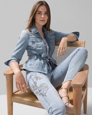 High-Rise Ball Chain Embroidered Skinny Jeans click to view larger image.