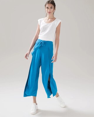 Slub Knit Tie-Front Wide-Leg Crops