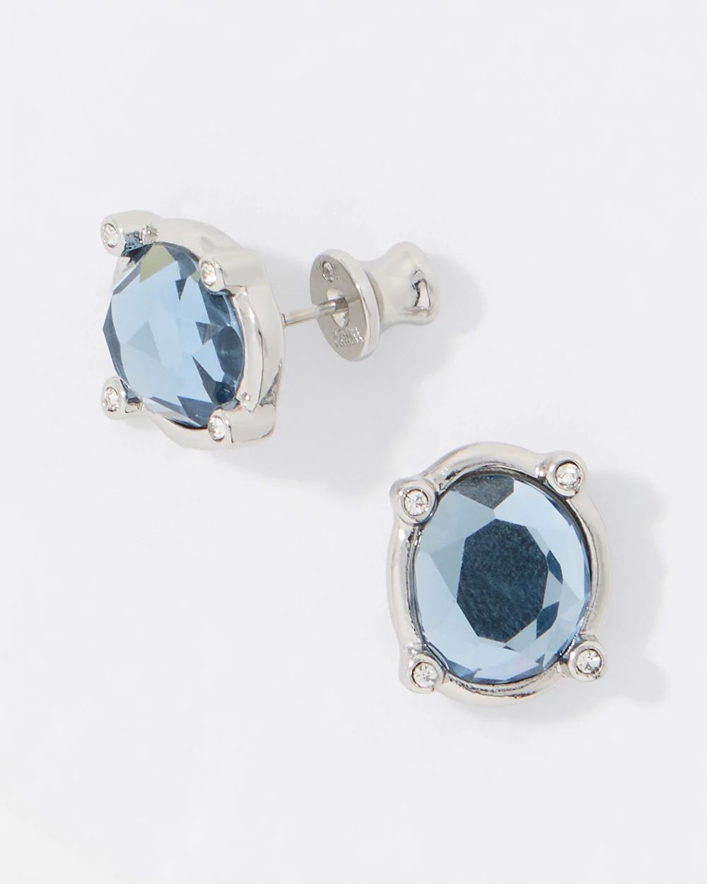 Denim Blue Glass Stone Stud Earrings