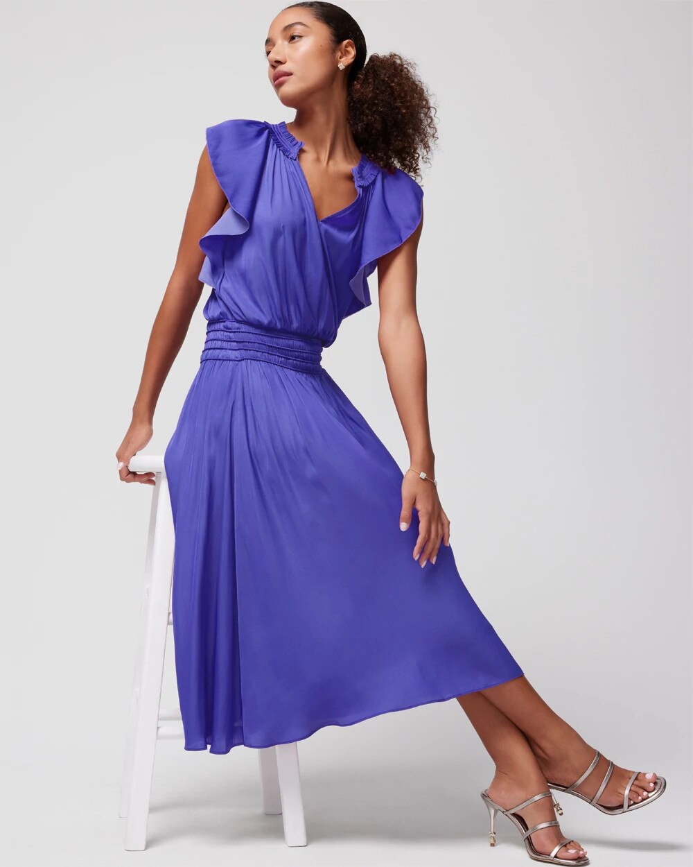 Flutter Sleeve Smocked Waist Midi Dress