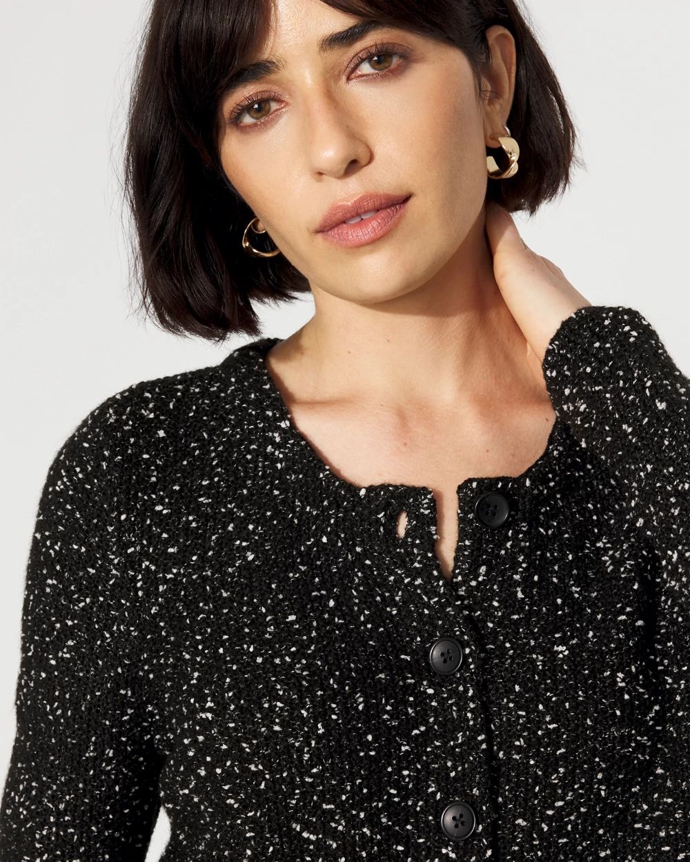 Metallic Tweed Button-Front Cardigan click to view larger image.