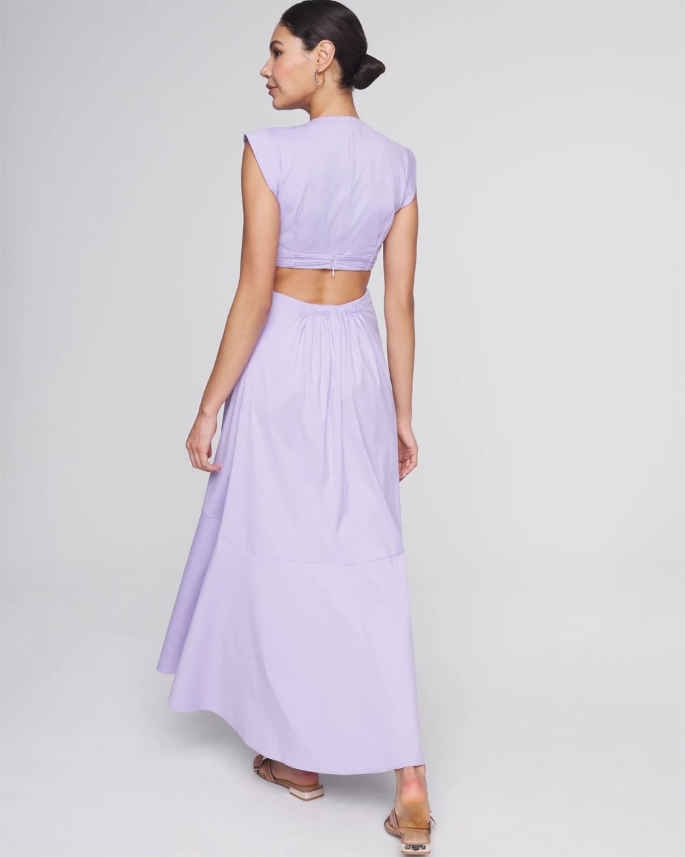 Cap Sleeve V-Neck Cutout Midi Dress