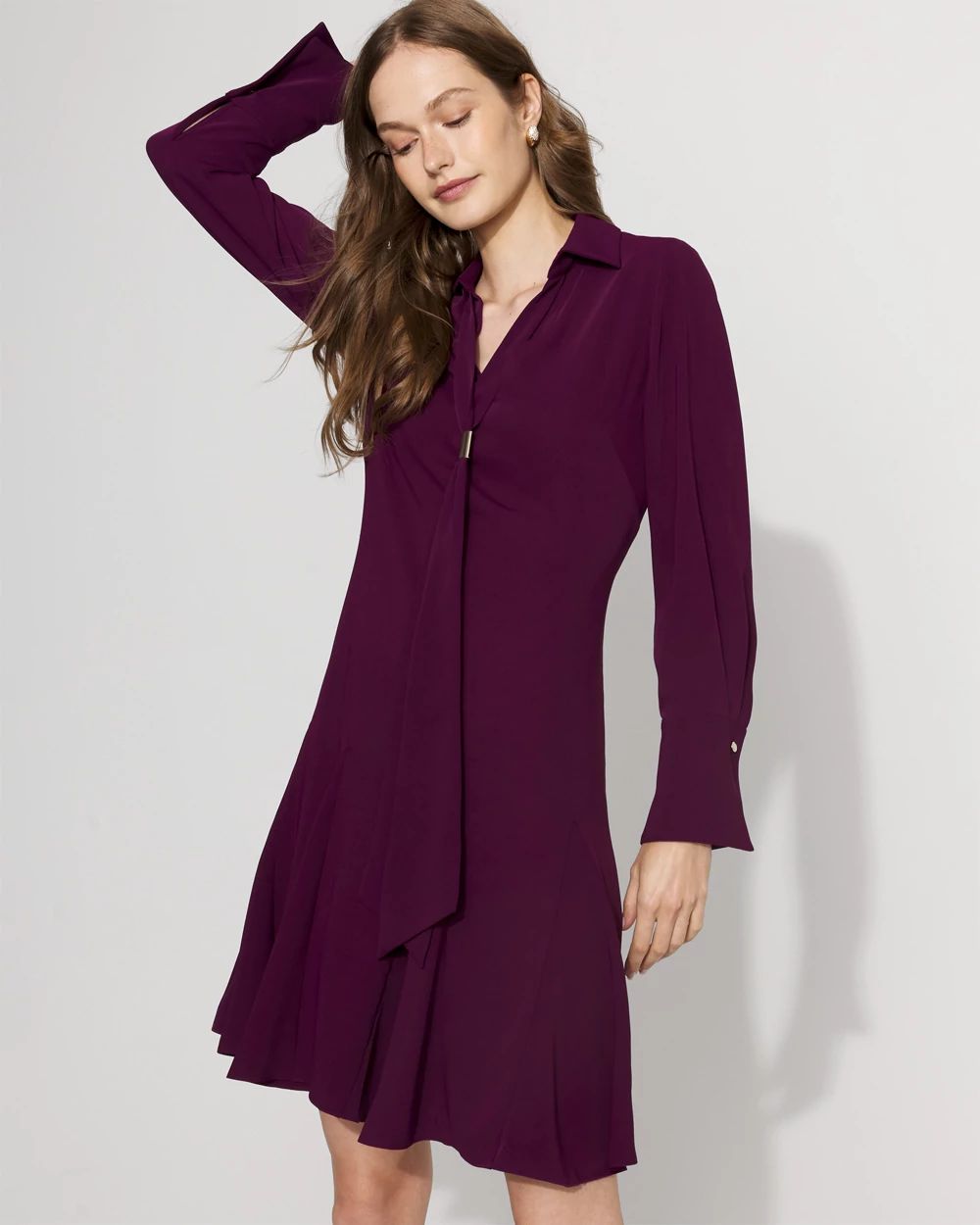 Tie-Neck Twill Shirt Dress click to view larger image.