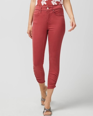 High Rise Ruched Hem Skinny Crop Jeans