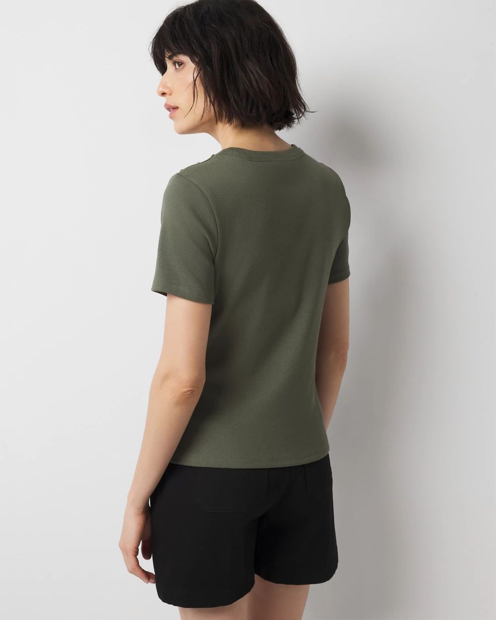 WHBM® FORME Ribbed Stretch Button Shoulder Tee