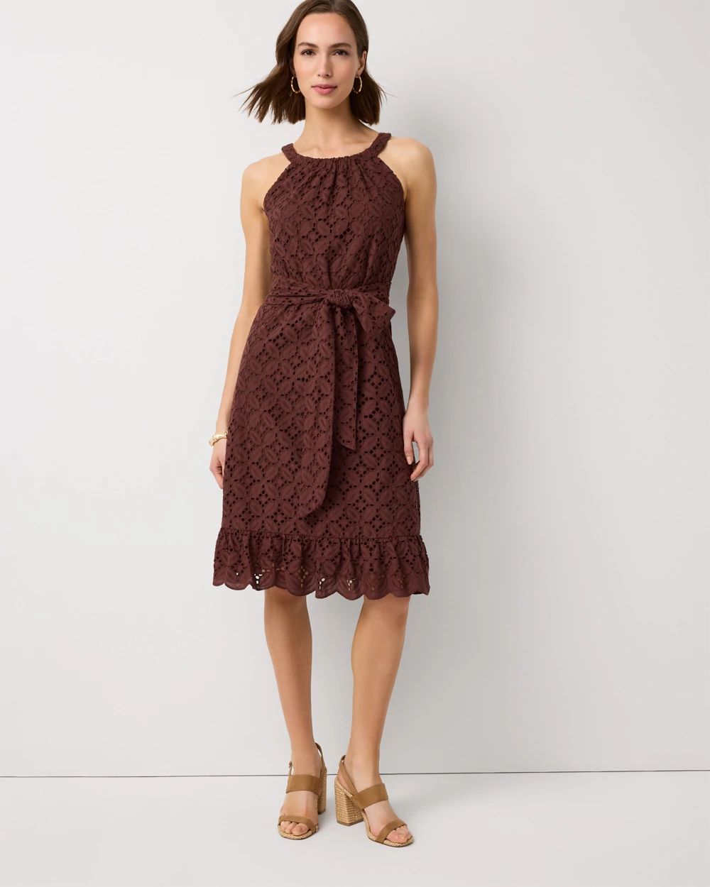 Eyelet Cotton Halter Dress