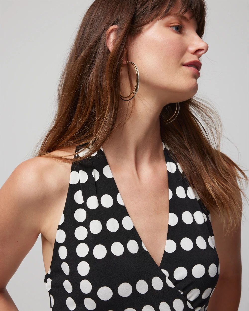 Sleeveless Matte Jersey V-Neck Halter Maxi Dress