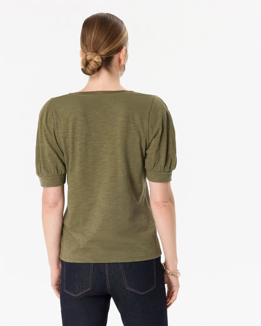 Puff Sleeve V-neck Tee click to view larger image.