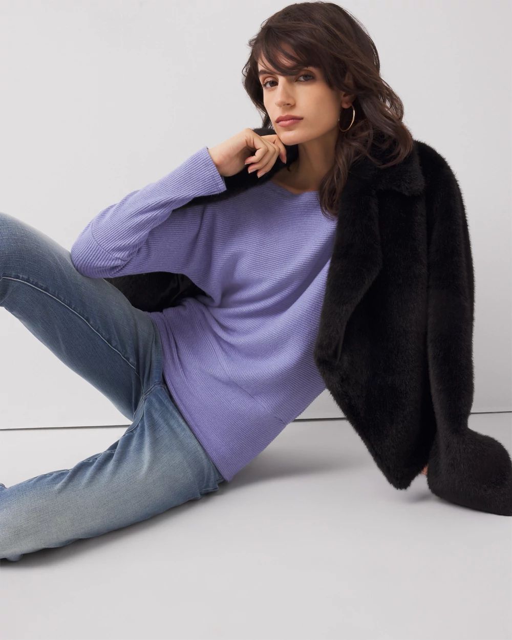 Off-The-Shoulder Ribbed Knit Pullover click to view larger image.