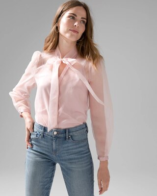 Jewel Button Tie-Neck Blouse