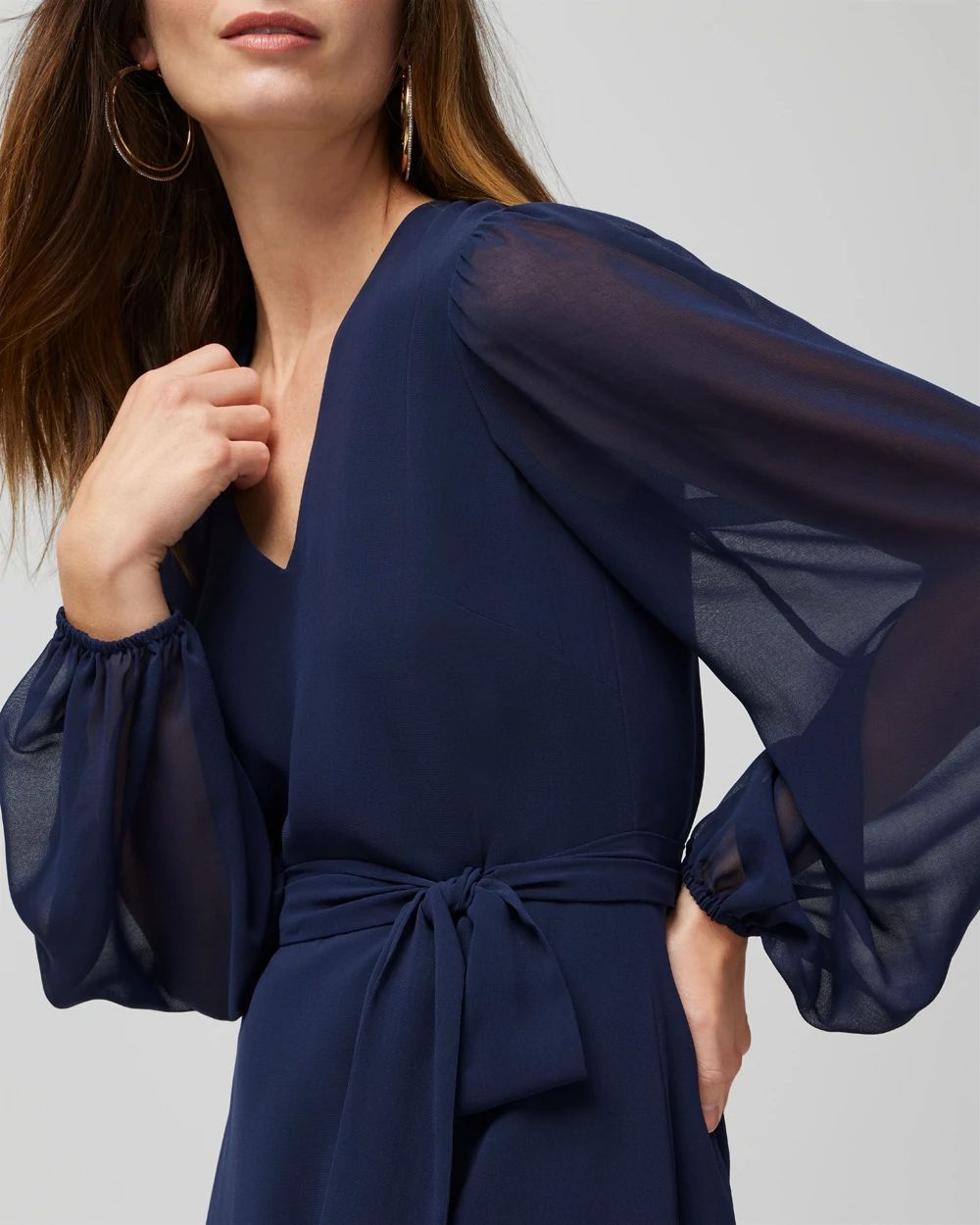 Long-Sleeve Godet Dress