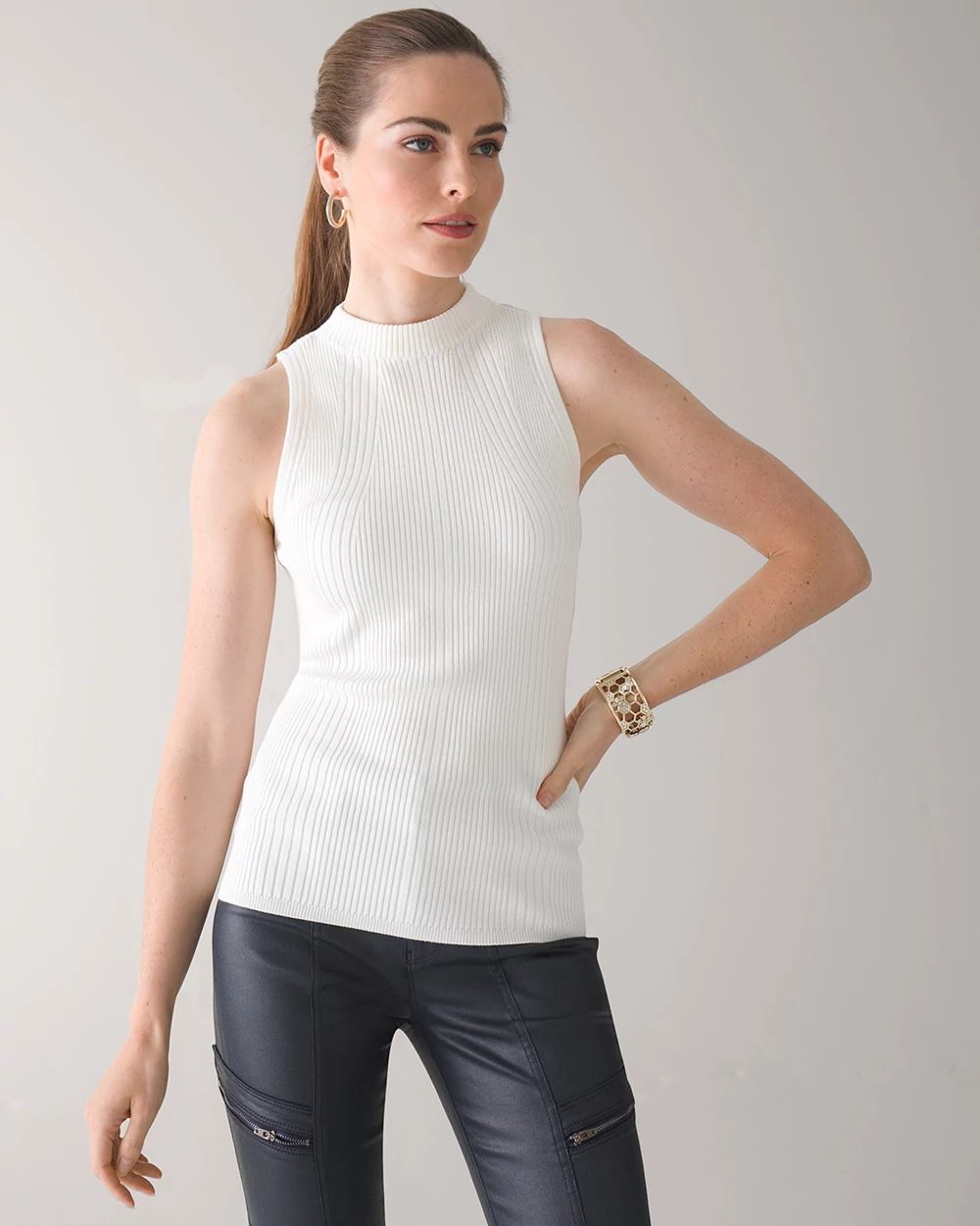 Sleeveless Mock Neck Pullover click to view larger image.