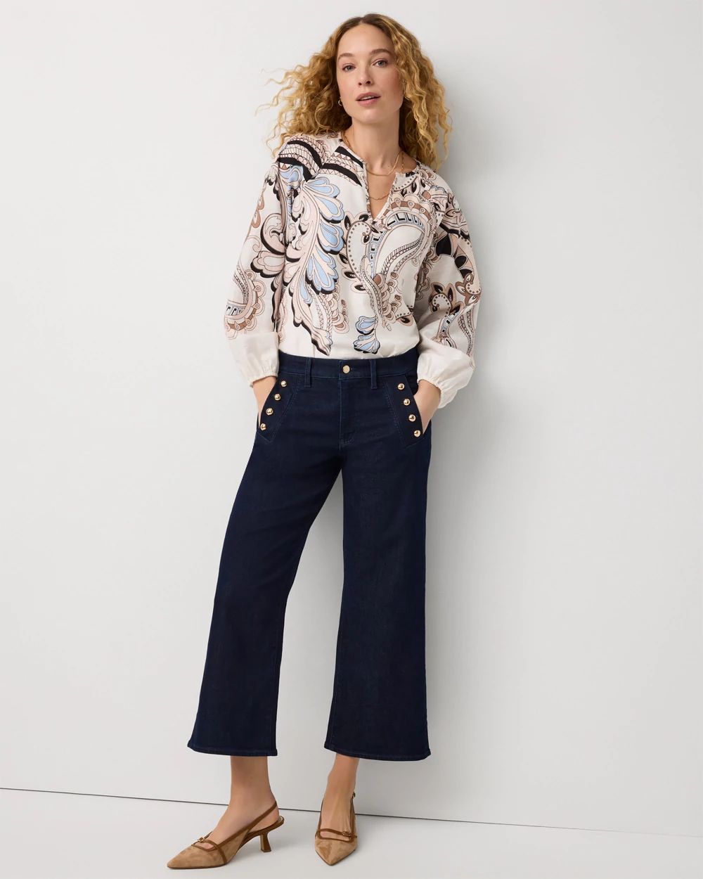 Petite High Rise Wide Leg Cropped Mariner Jean