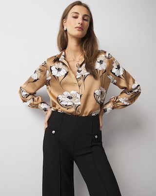 Long Sleeve Cuff Satin Shirt