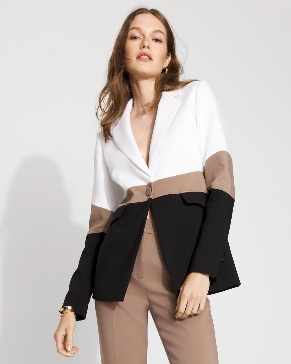 Colorblocked One-Button Blazer