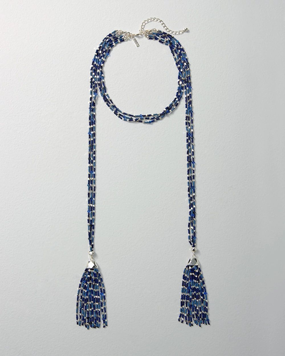 Denim Blue Multi-Strand Tassel Necklace click to view larger image.