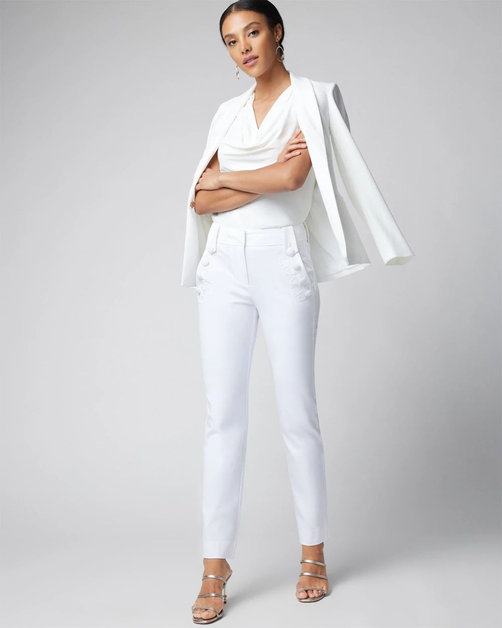 WHBM® Jolie Embroidered Button Straight Pant