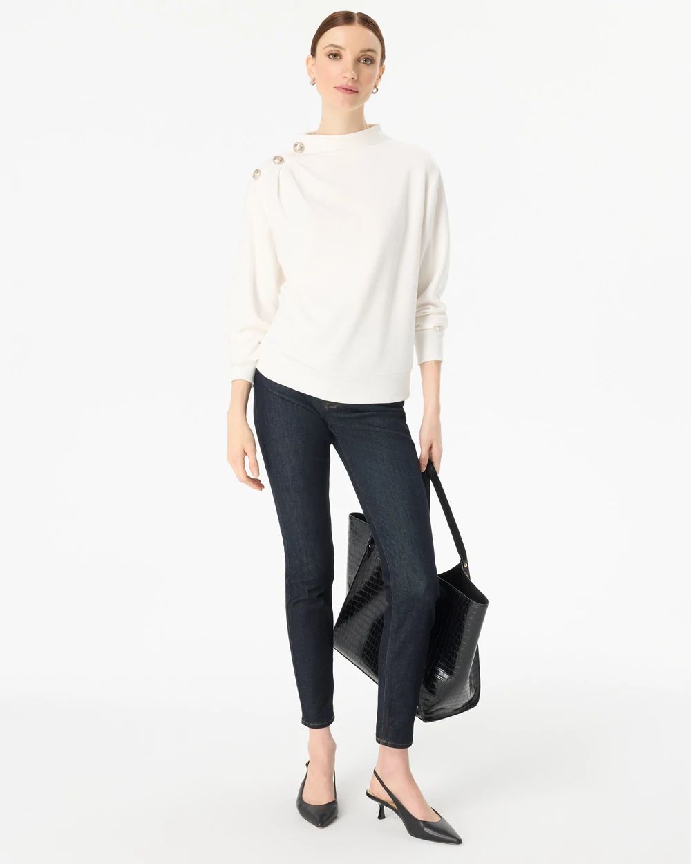 Button Shoulder Pullover Sweater click to view larger image.