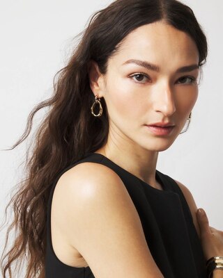 Silver + Gold Sculptural Drop Hoop Earrings