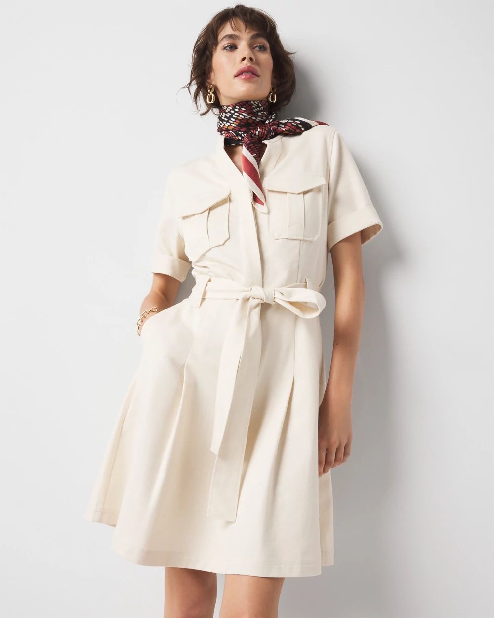 Petite Cotton Twill Tie-Belt Mini Dress