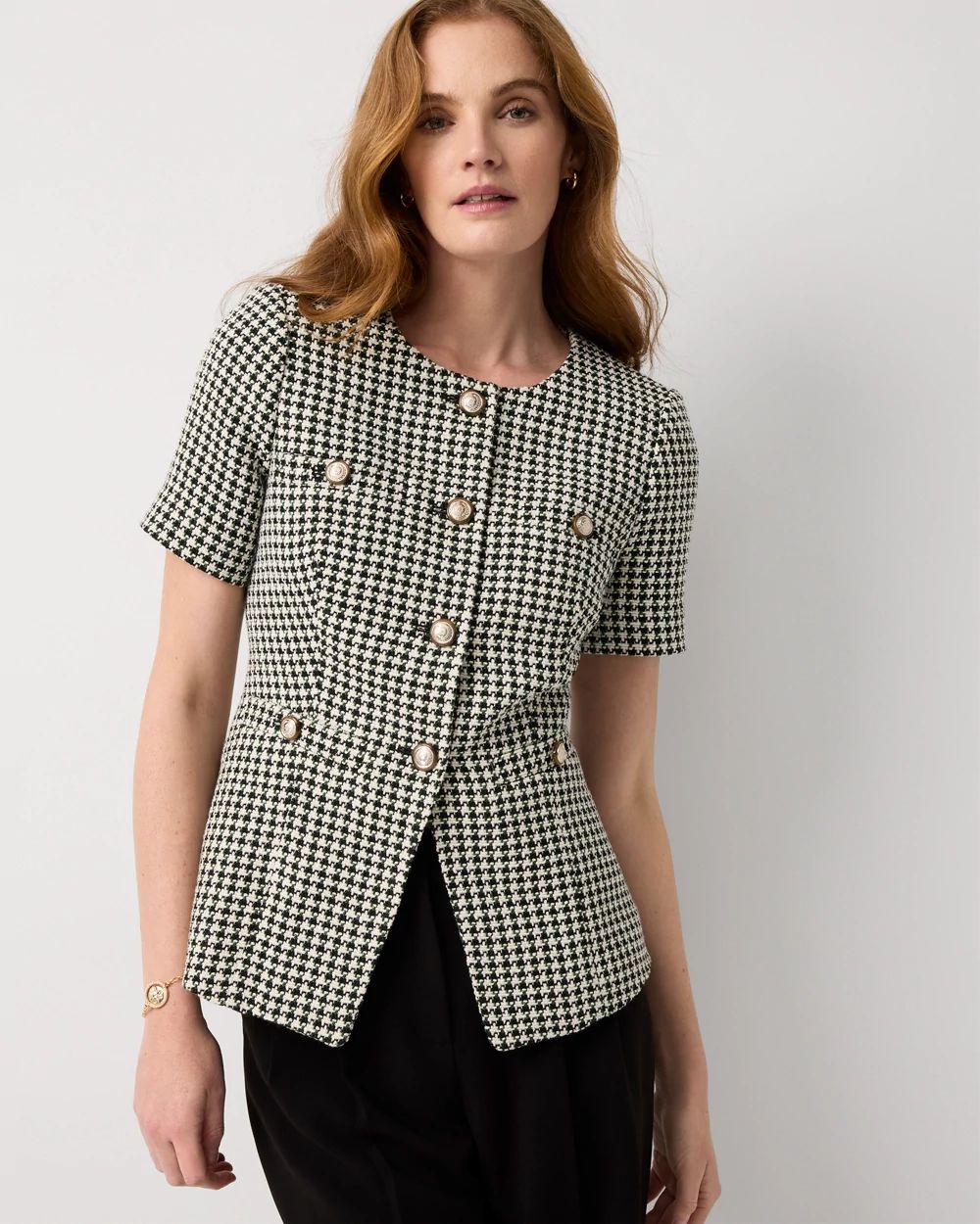 Petite Houndstooth Tweed Jacket