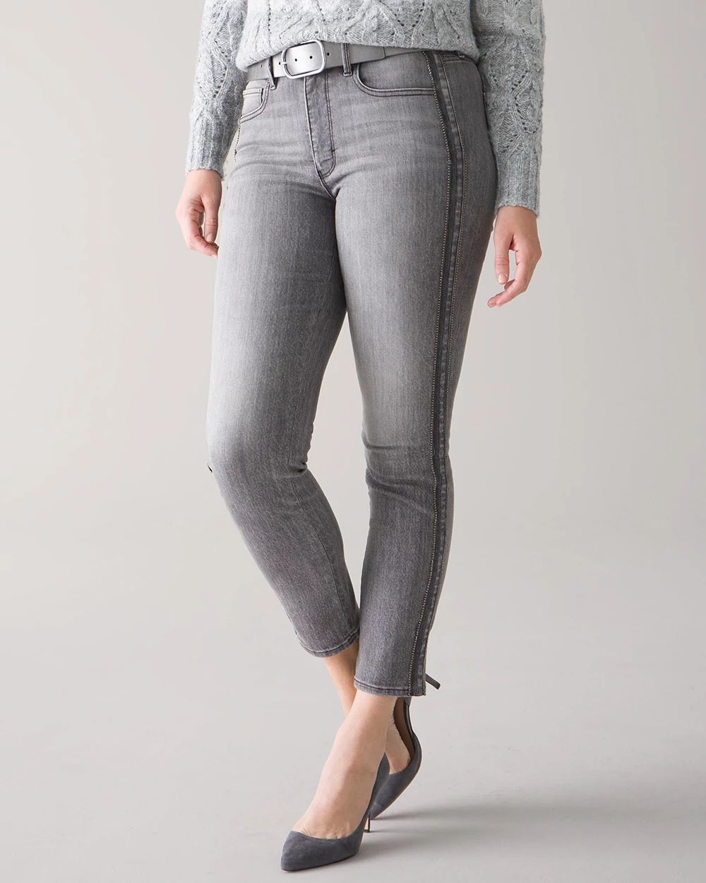 High-Rise Rhinestone Stripe Straight Jeans