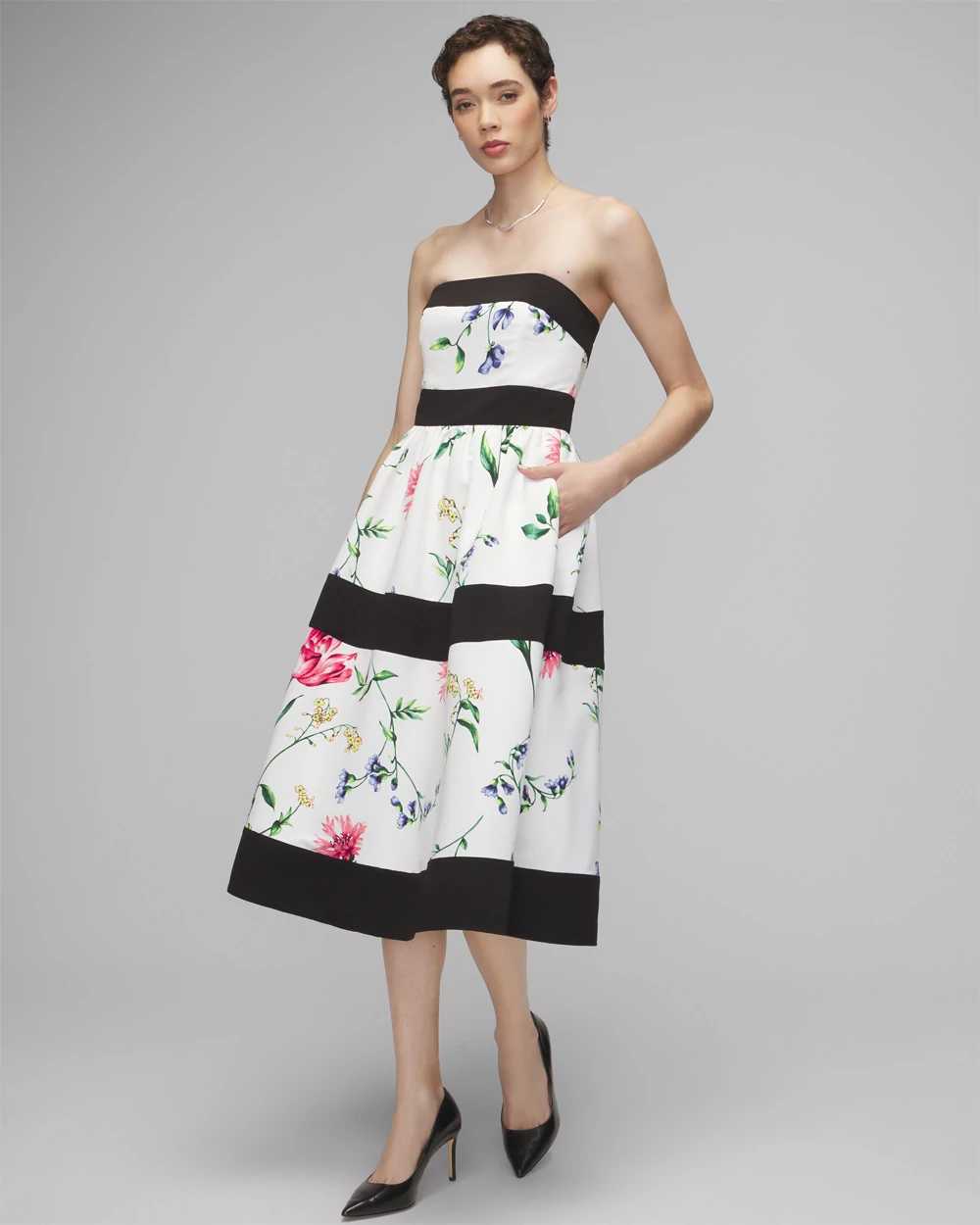 Strapless Floral Contrast Fit & Flare Dress click to view larger image.