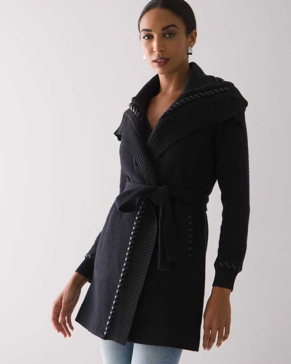 Long Sleeve Whipstitch Sweater Coat