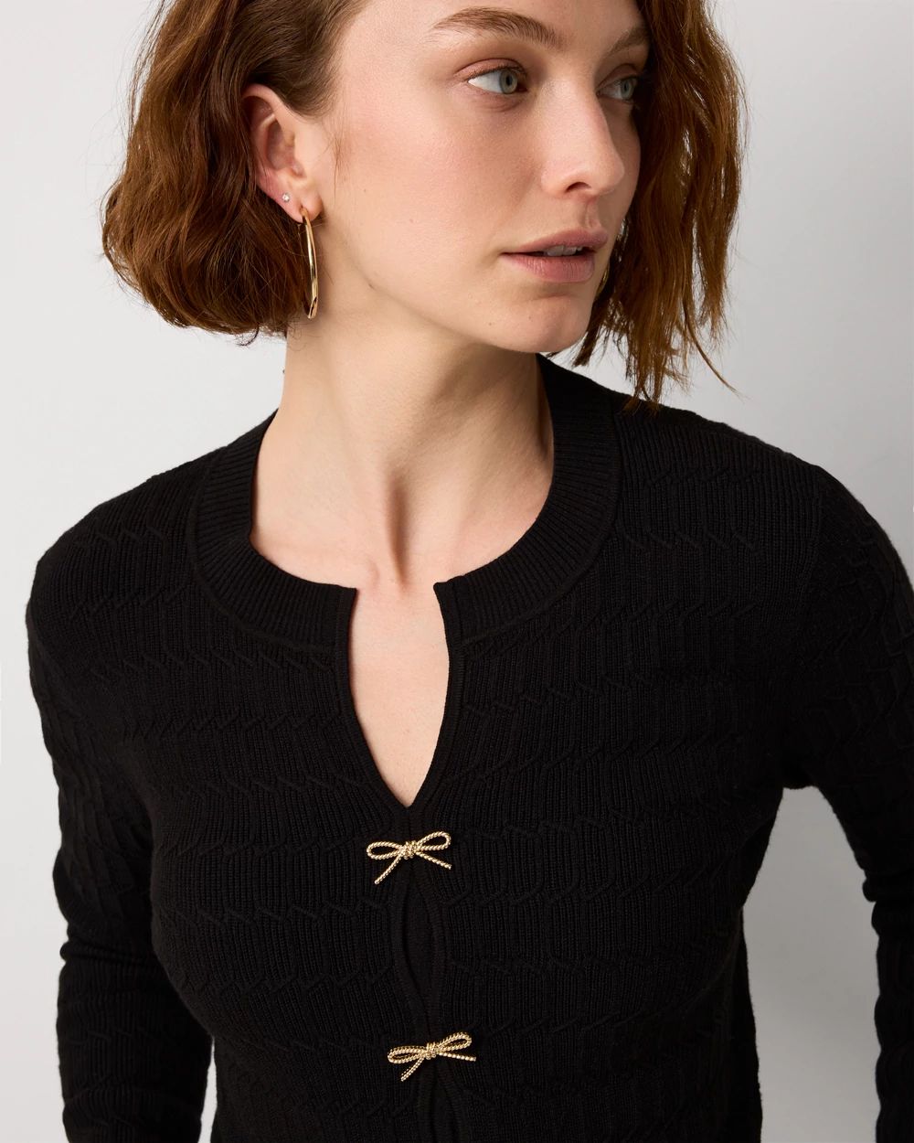 Petite Bow Detail Textured Knit Pullover