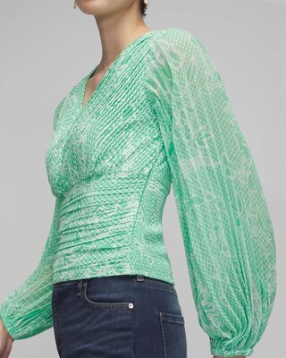 Long Sleeve Pleated Crepe Blouse