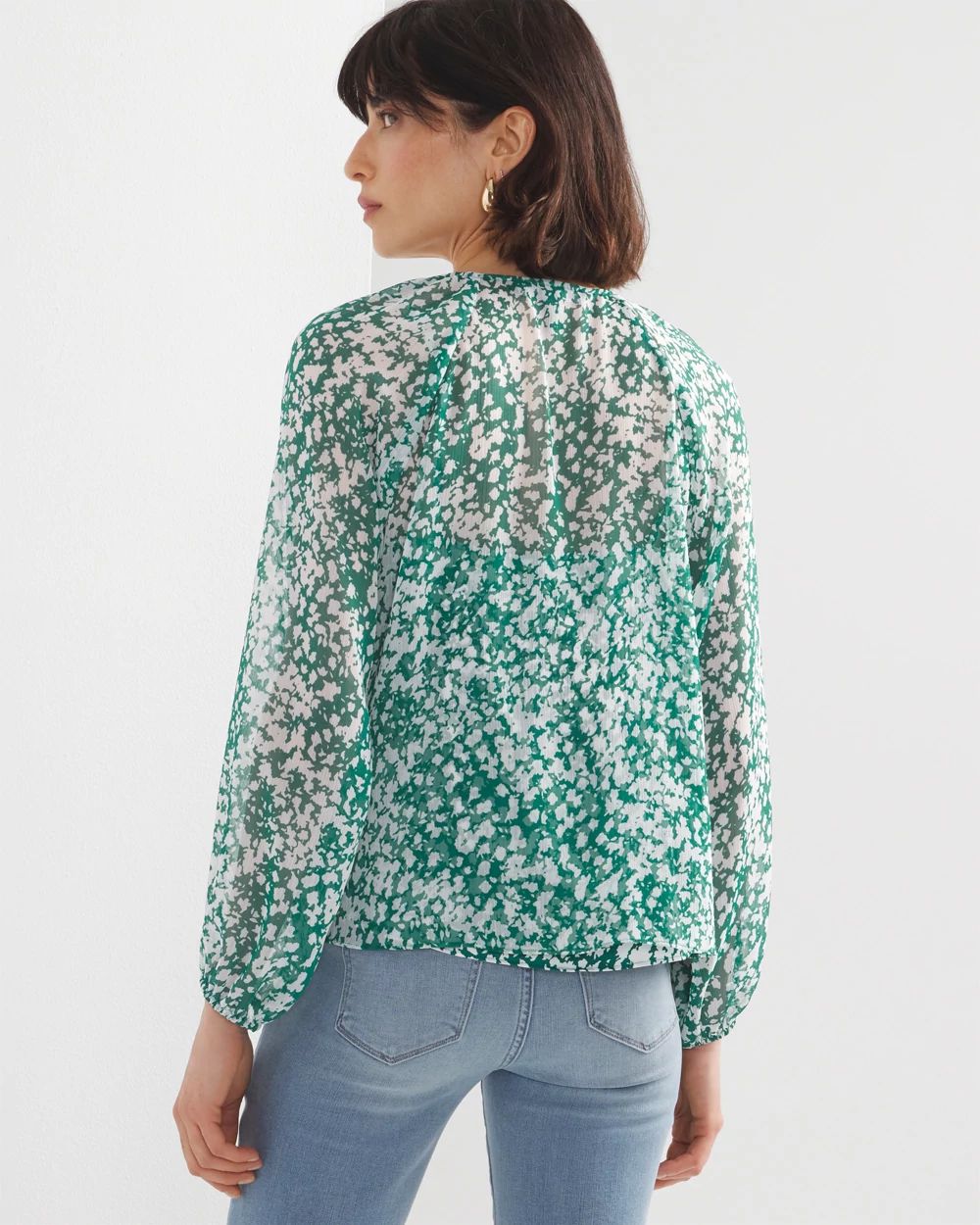 Petite Printed Ruffle Front Blouse