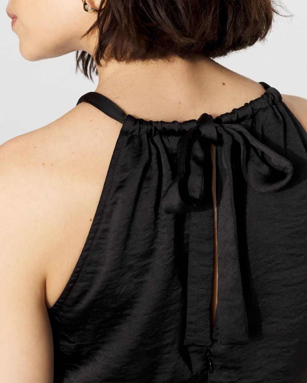 Petite Satin Halter Ruched Midi Dress click to view larger image.