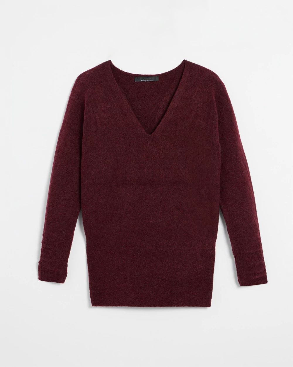 V-Neck Shirred Sleeve Tunic Pullover Sweater