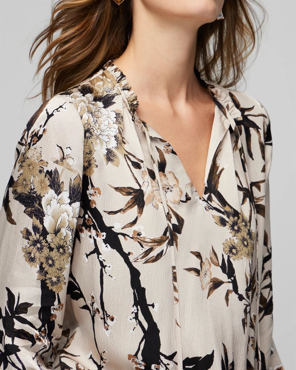 Long Sleeve Satin Pleated Blouse