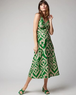 Linen Blend Belted Midi Dress